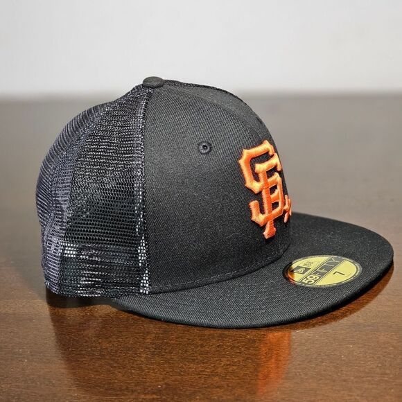 New Era San Francisco Giants 59Fifty Star Fitted Mesh Hat Cap Black Palm Size 7 - Picture 6 of 9